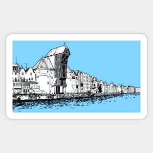 Drawing of famous Crane Gate in Gdansk Sticker